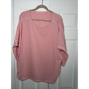 AnyBody Striped Dolman Top Womens Size L Pink White Loungewear Cotton Modal Prep